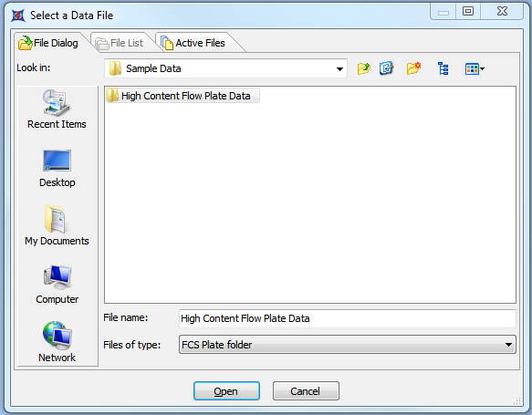 图T18.2  Choosing the High Content Flow Plate Data Folder (选中高涵量流式孔板数据文件夹)