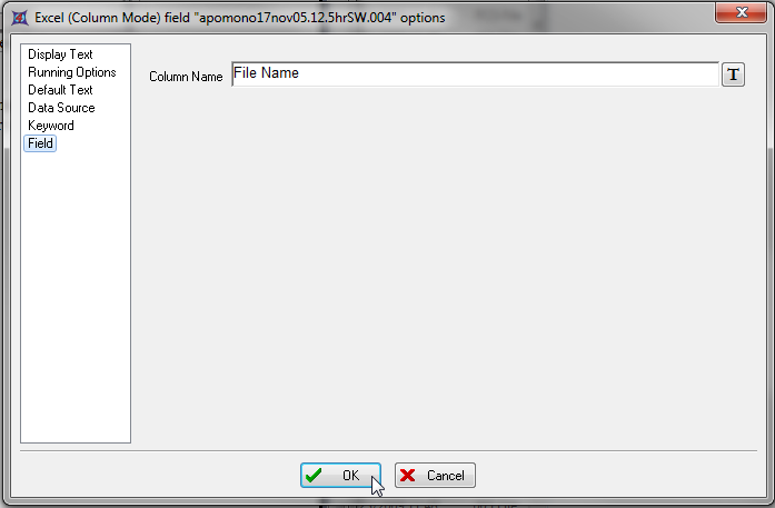 图T9.35  Setting Column Name for Excel (Column Mode) Batch Export (为Excel(列模式)批导出设置列名称)