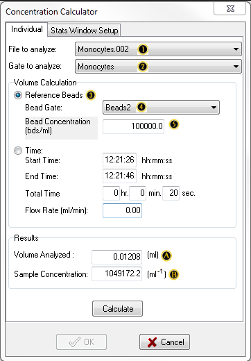 图T22.6  Concentration Calculator Dialog Using Beads (使用微珠的浓度计数器对话框)
