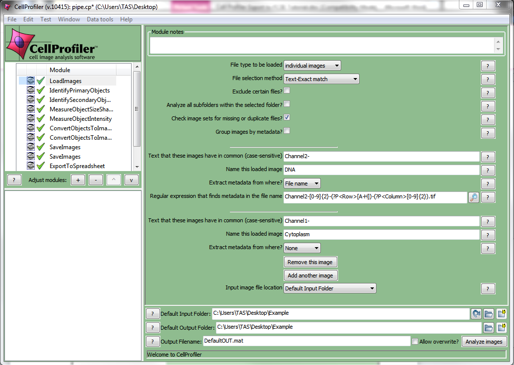 图T24.2  Setting up a Regular Expression in the LoadImages Module for a 96 Well Plate Experiment (在导入图片模块中为一个96孔的细胞板实验设置一般表达式)