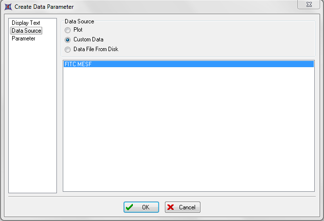 图T27.11  Choosing the Custom Data, FITC MESF, as the Data Source (选择自定义数据FITC MESF作为数据源)