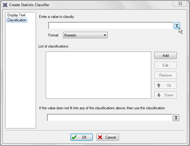 图T15.36  Create Statistic Classifier Dialog -- Classification Category (创建统计分类器对话框 -- 分类选项)