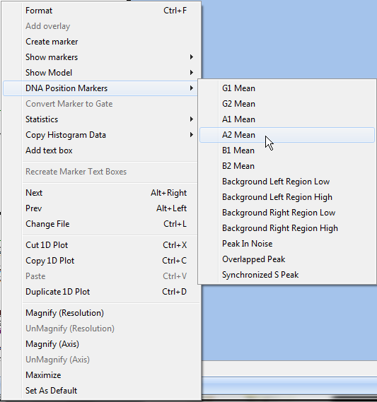 图T19.25  Selecting DNA Position Markers on the Pop-up Menu (从弹出菜单上选择DNA位置标识)
