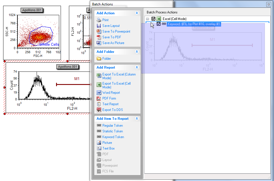 图T9.20A  Dragging and Dropping a Histogram onto the Batch Actions Window (把柱状图拖放到批操作窗口中)