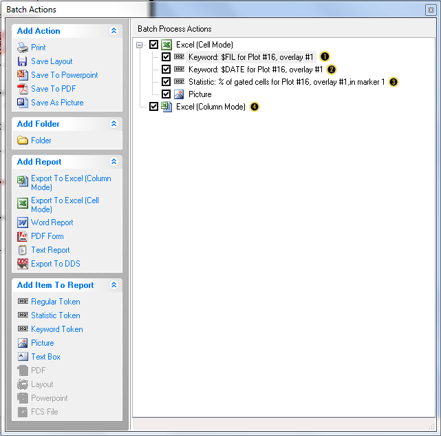 图T9.32  Excel (Column Mode) Process in the Batch Process Actions (批处理操作窗口中的Excel(列模式)进程)