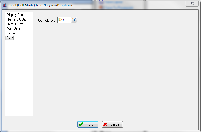 图T9.19  Setting the Excel Report Cell Address (设置Excel报表单元格地址)