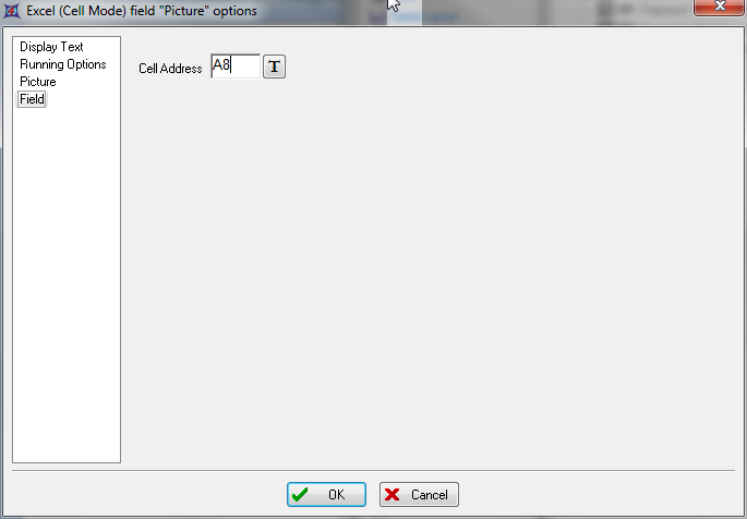 图T9.28  Setting the Excel Cell Address for the Picture Field (为图片字段设置Excel单元格地址)