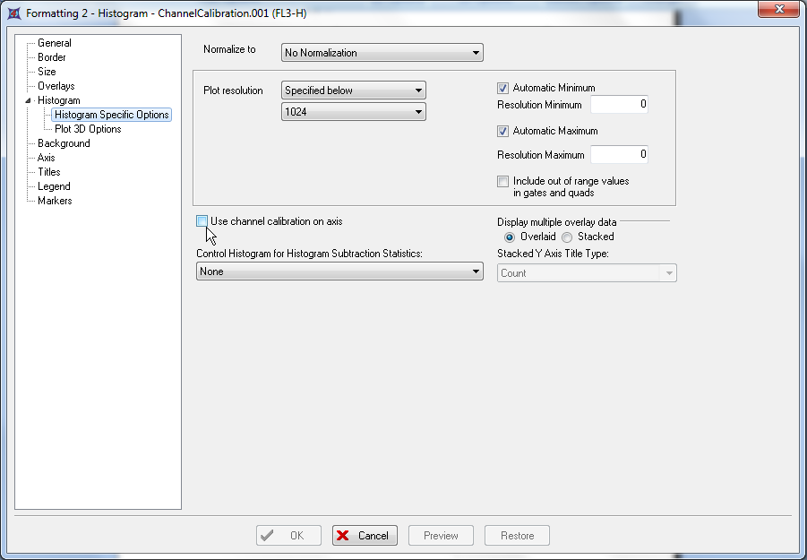 图T23.4  Formatting Dialog -- Unselecting Use channel calibration on axis (格式化对话框 -- 请取消对"在数轴上使用通道校正"的勾选)
