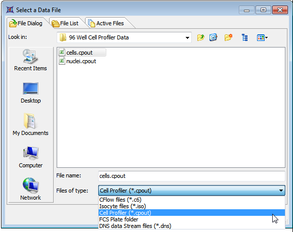 图T24.9  Choosing CellProfiler Files (选中CellProfiler文件)