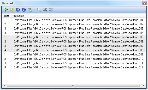 图T10.8  Updated Data List with Corresponding Tubes for the Panel (更新过的数据文件列表以及其上对应于面板中的试管)