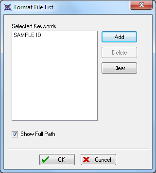 图T10.12  Updated Format File List Dialog with SAMPLE ID as the Selected Keyword (新的格式化文件列表中显示已选中的关键字"样本编号")
