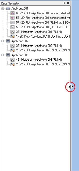 图T12.5  Resizing the Data Navigator (调整数据导航器的大小)