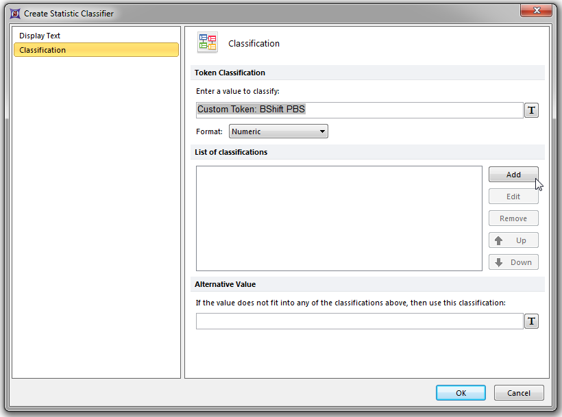 Figure T15.35 Adding the List of Classifiers in the Create Statistic Classifier Dialog Figure T15.35 Adding the List of Classifiers in the Create Statistic Classifier Dialog