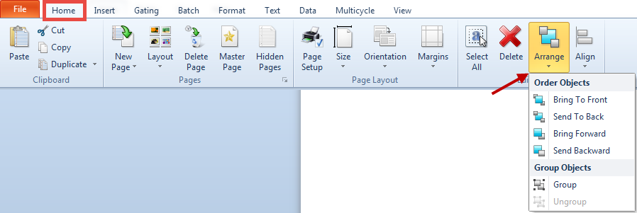 Figure 4 - The Arrange Menu