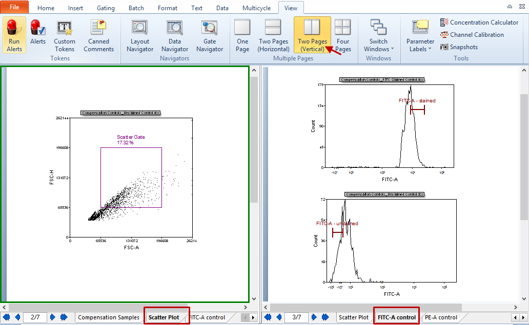 Figure T8.14 - Clicking on the build histograms button results in a Scatter Plot page and a new page with every single stained control.