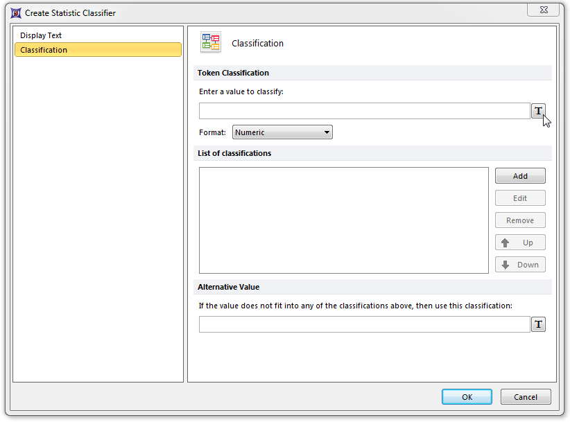 Figure T15.33 Create Statistic Classifier Dialog -- Classification Category Figure T15.33 Create Statistic Classifier Dialog -- Classification Category