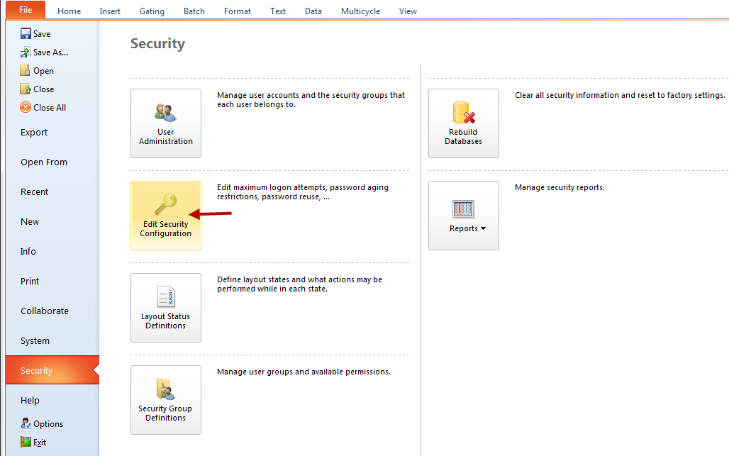 Figure 32.8 Navigating to the Edit Security Configuration dialog
