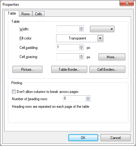 Figure 6.5  Table Properties - Table Tab