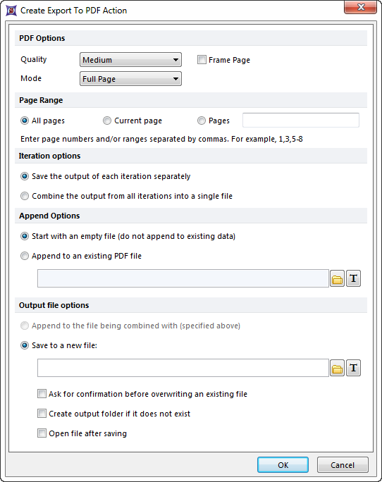 Figure 20.14  Create Export to PDF Action Dialog