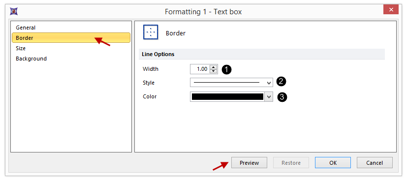 Figure T5.11  Formatting Text Box Dialog -- Border Category
