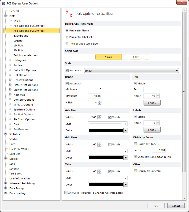 Figure 8.5  Edit Preferences - Axis Options