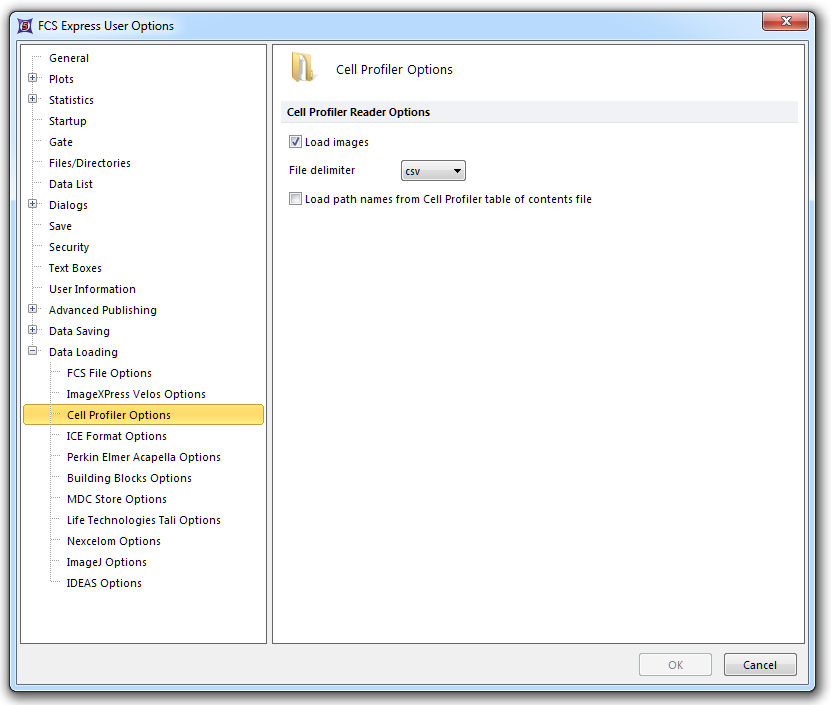 Figure 8.36  Cell Profiler Data Loading Options