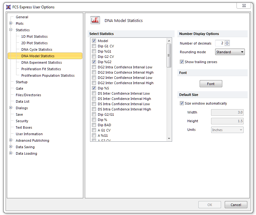 Figure 8.18  DNA Model Statistics Options