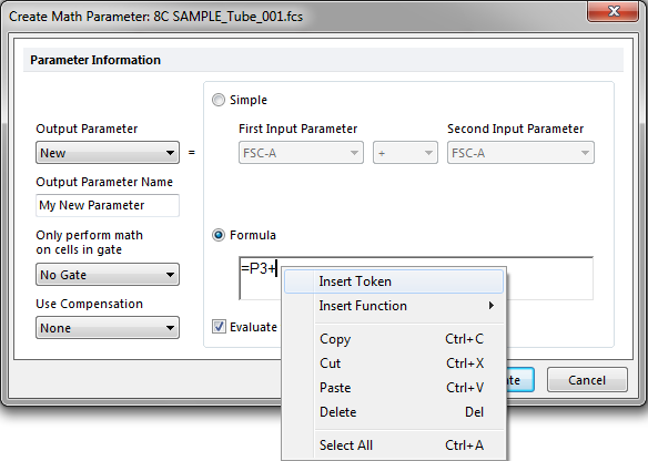 Figure 12.2  Inserting a Token into a Parameter Math Formula