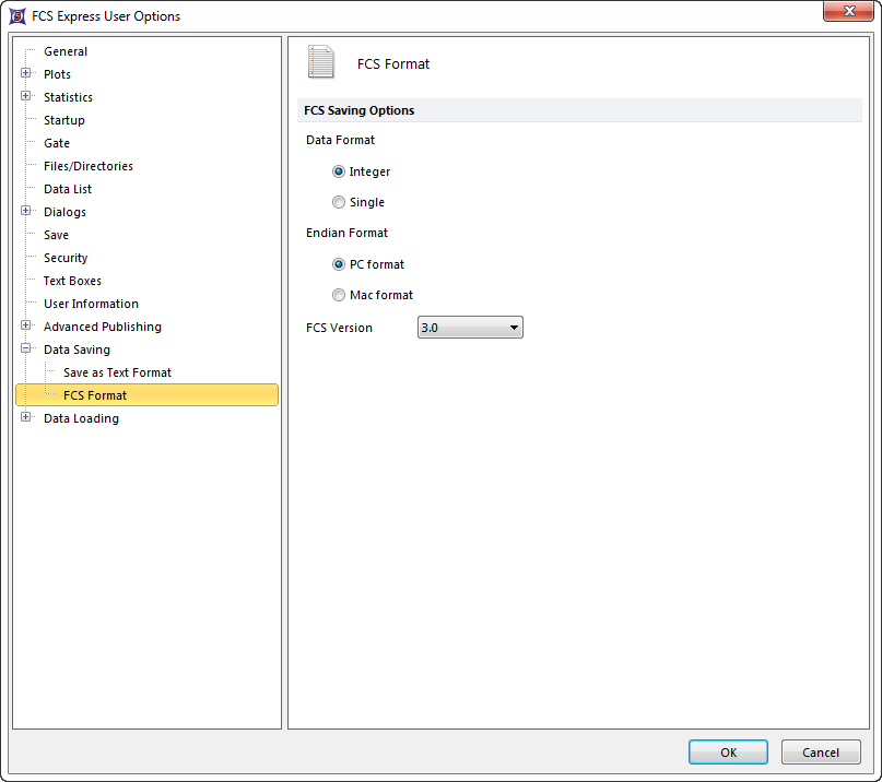 Figure 8.33  Data Saving - FCS Format options