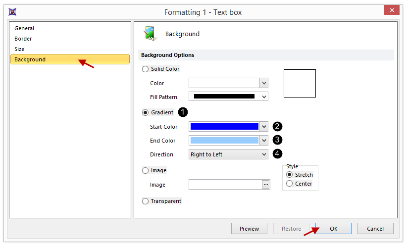Figure T5.15  Formatting Text Box Dialog -- Background Category