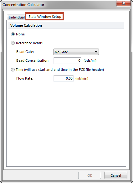 Figure 13.2  Concentration Calculator Dialog - Stats Window Setup