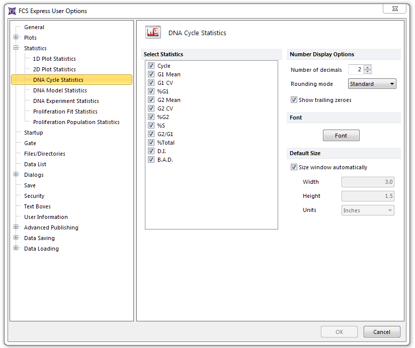 Figure 8.17  DNA Cycle Statistics Options