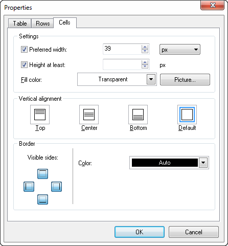 Figure 6.7  Table Properties - Cells Tab