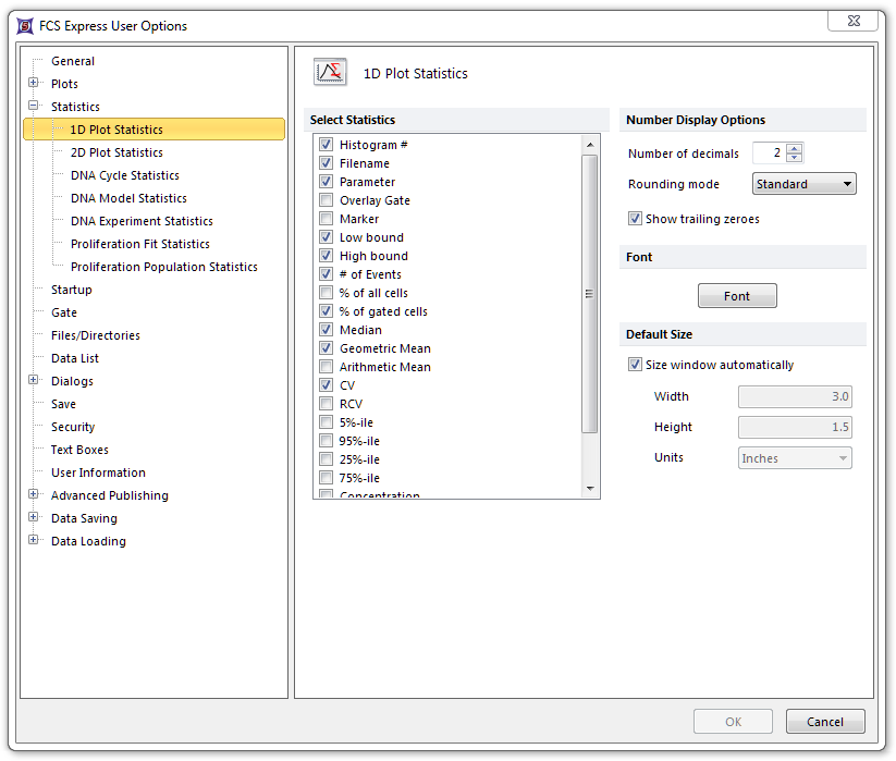 Figure 8.15  1D Plot Statistics Options