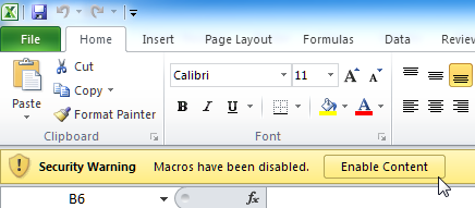 Figure T28.102 Enabling macros in a Microsoft Excel file.