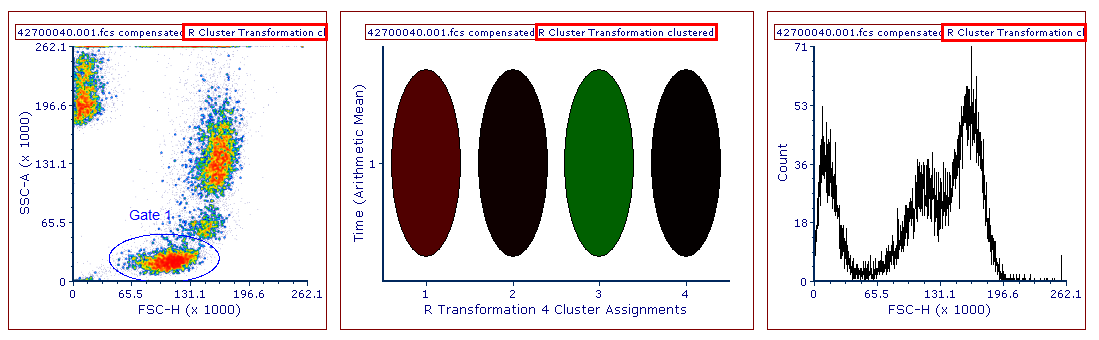 Figure 29.57. The heatmap title contains the "R Cluster Transformation clustered" siffix when an R Cluster Transformation is applied.