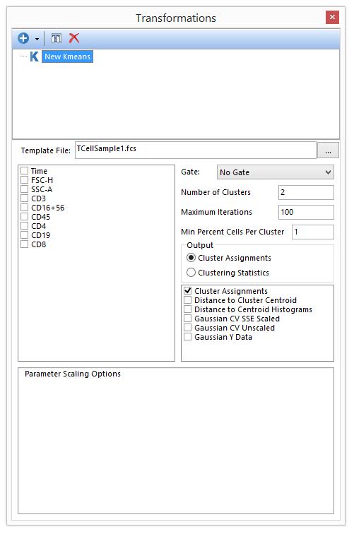 Figure T33.3. The Trasnformation window as it appears after creating a new K-means transformation.