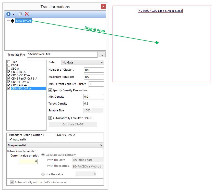 Figure 29.71 Drag and drop SPADE from Transformations navigator to empty heat map. When the transformation has been applied the heat map will populate with SPADE nodes.