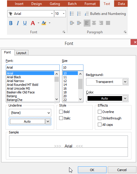 Figure 6.3 - Font Tab and Dialog