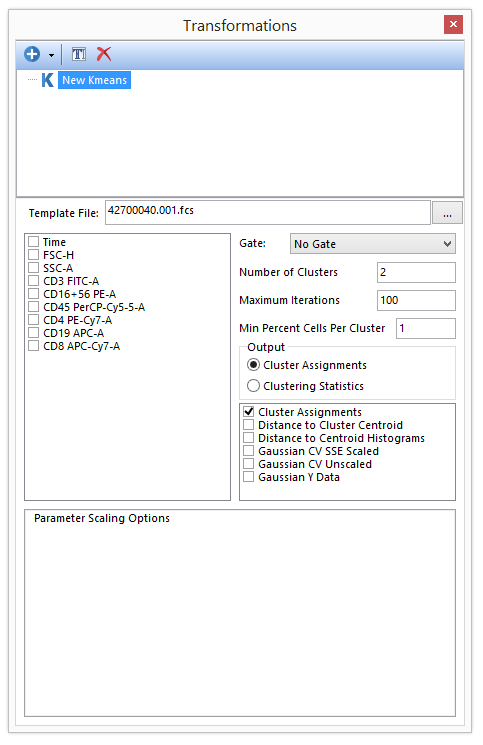 Figure 29.29 - A template file has been loaded into the New Kmeans dialog. 