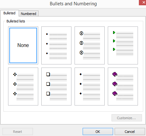 Figure 6.5 - Bullets and Numbering Dialog