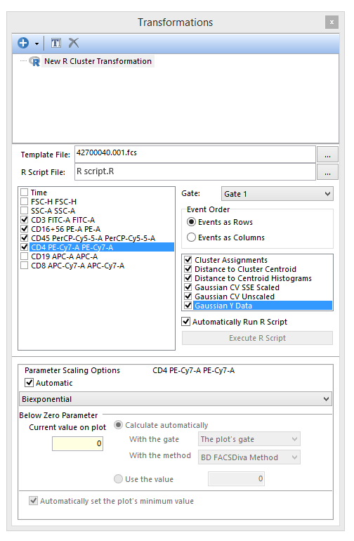 Figure 29.53. The transformation window with a fully set New R Cluster Transformation.