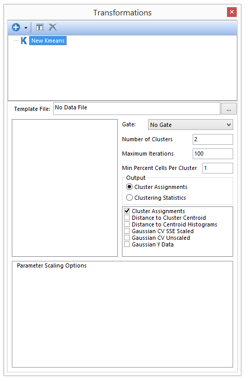Figure 29.28 -The Kmeans dialog opens when a new k-means transformation is created.