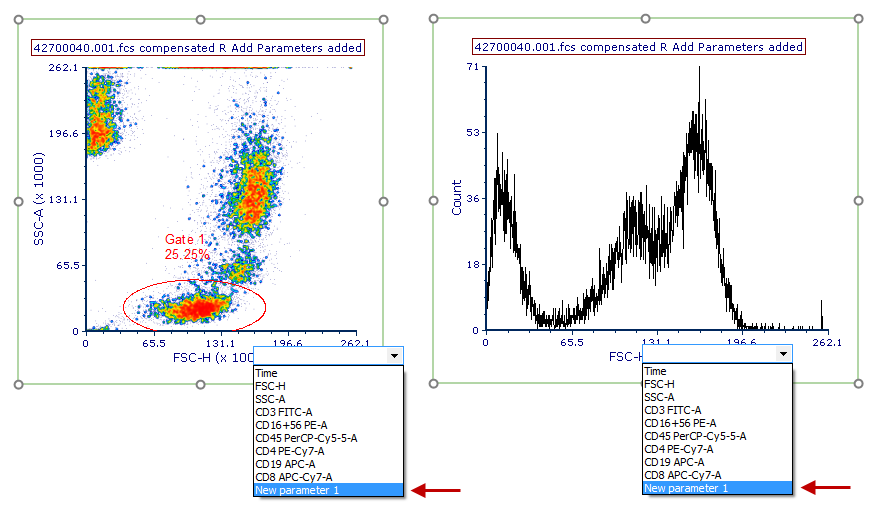 Figure 29.51 When an R Add Parameter transformation is applied to a plot, transformation results can be accessed as new parameters.