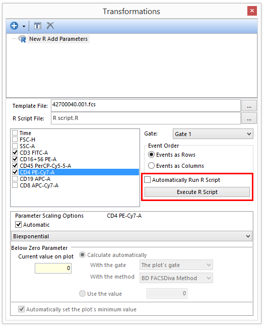 Figure 29.47 Unchecking the Automatically Run R Script box will allow the user to run the R script manually only when required.