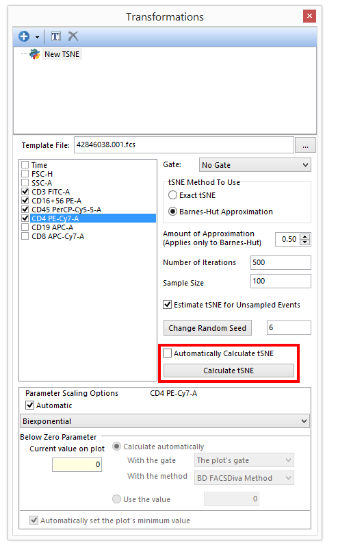 Figure 29.62 Unchecking the Automatically Calculate tSNE box will allow the user to calculate tSNE manually only when required.