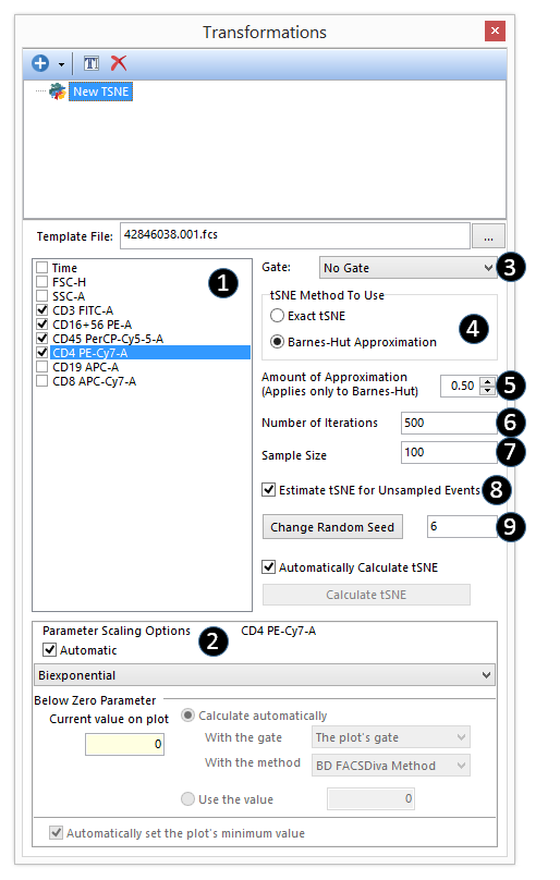 Figure 29.61 Steps to complete the tSNE dialog.