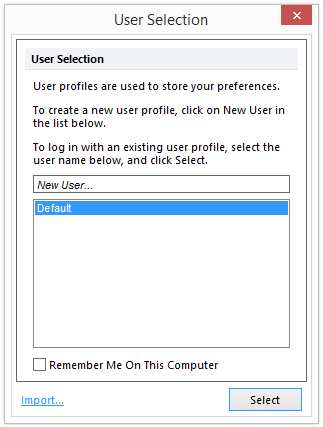 Figure 3.1  User Selection Dialog