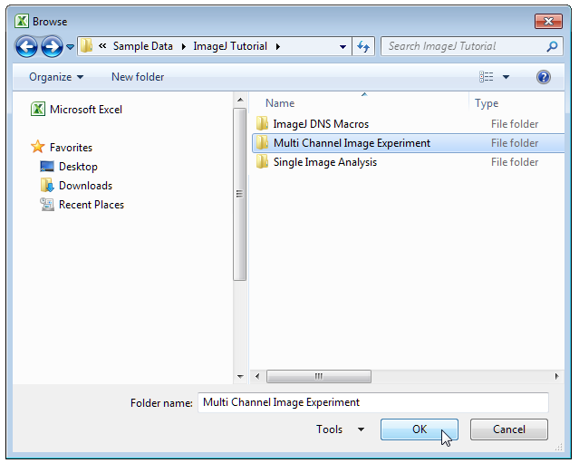 Figure T28.104 Navigating to the ImageJ Tutorial folder within the Tutorial Sample Data Archive