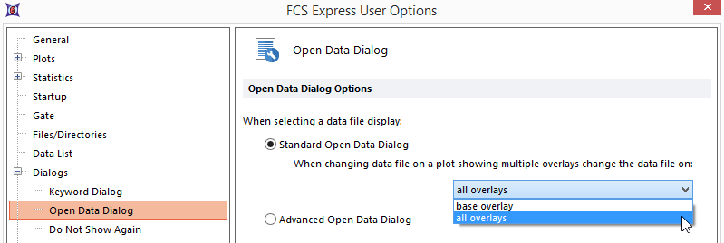 Figure 8.29 - Open Data Dialog with Standard Open Data Dialog Overlay Options Displayed